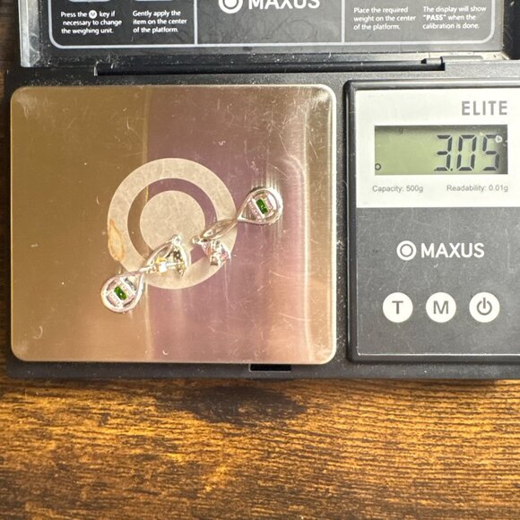 VTG Sterling Green Garnet & Cubic Zirconia Dangle Earrings Size 1" Length - Picture 8 of 9